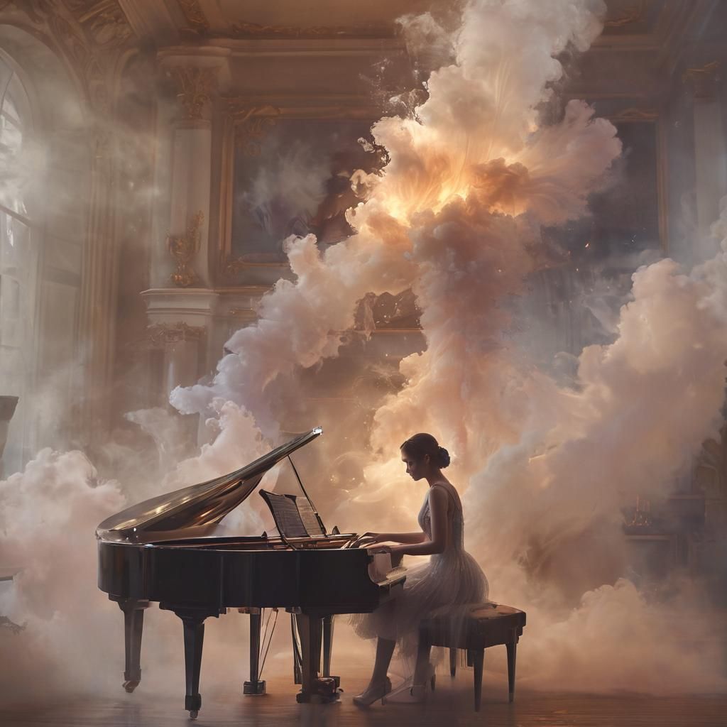 Ethereal Dance on Piano in Digital Fantasy Art
