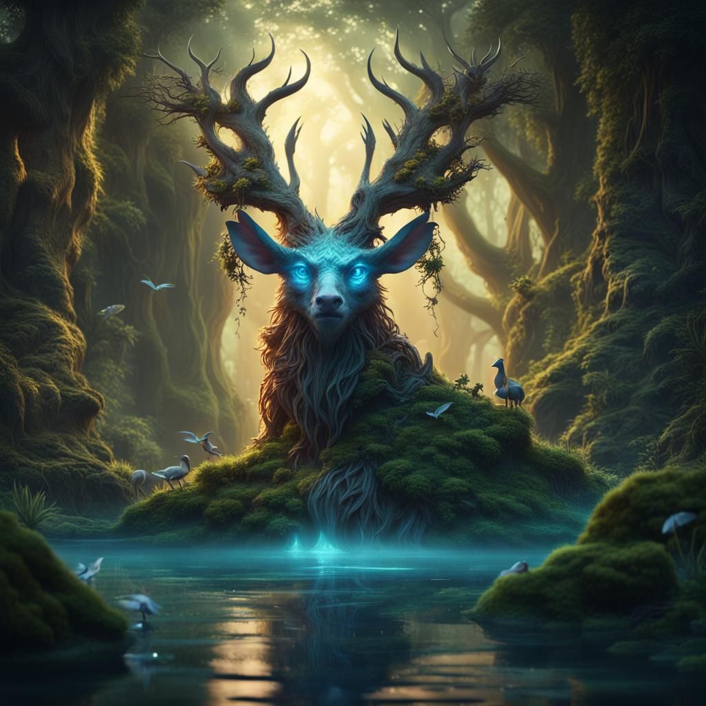 Mythical Creature Emerges from Enchanted Forest