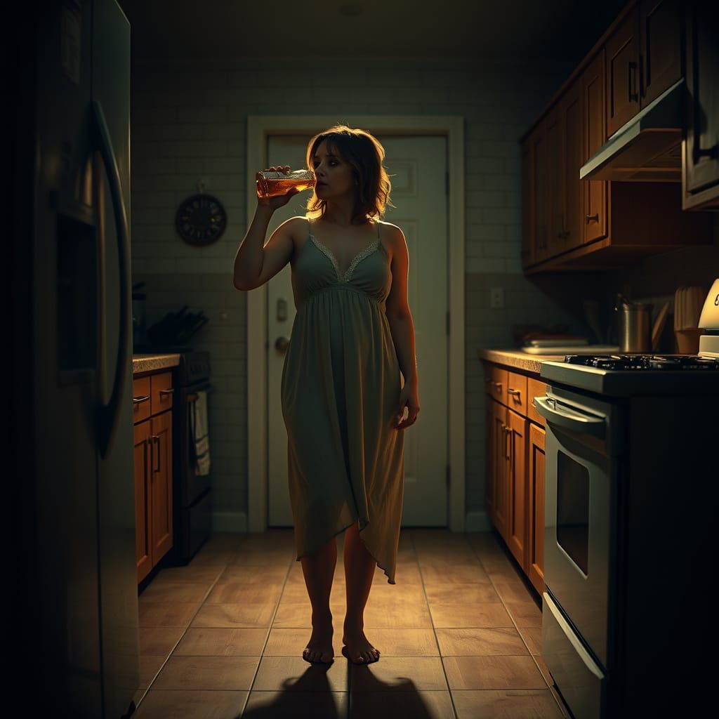 Woman in Kitchen, Chiaroscuro Style