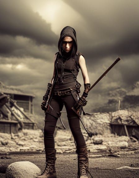 female ninja assassin, barren wasteland