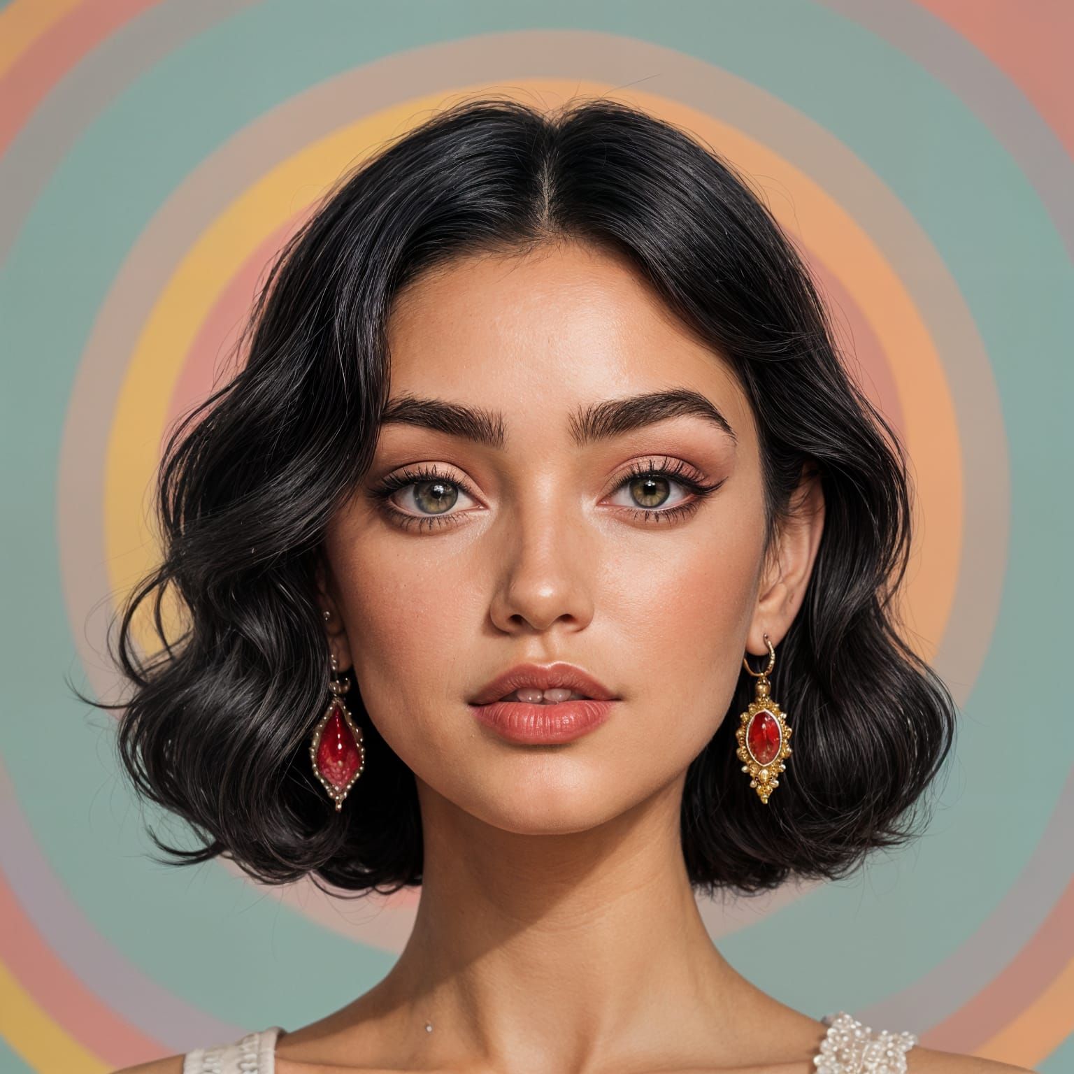Realistic Portrait of a Woman with Strawberry Earrings