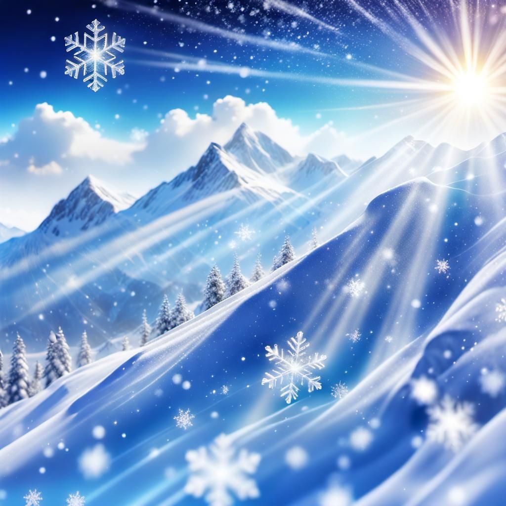Sparkling Snowflakes Fall on Winter Mountains