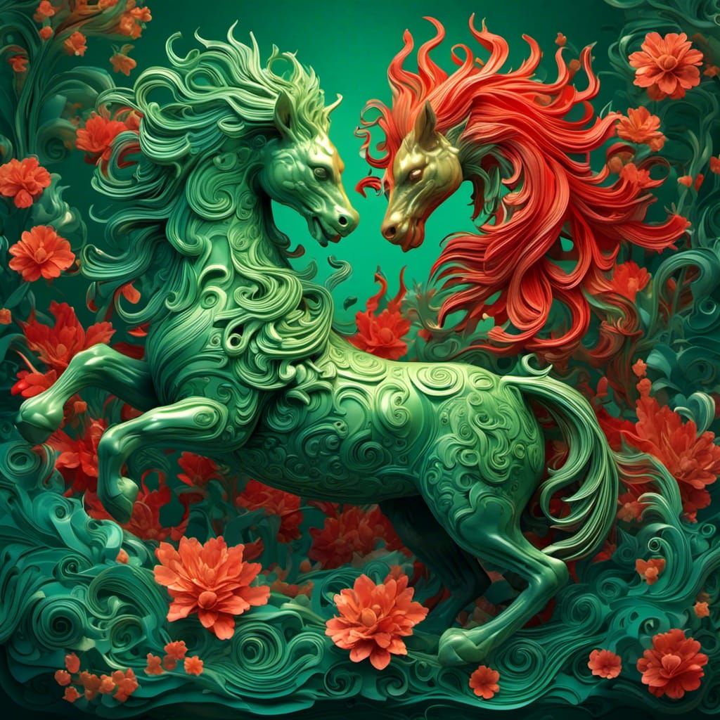 Mythical Kirin Duo in Abstract Vector Style