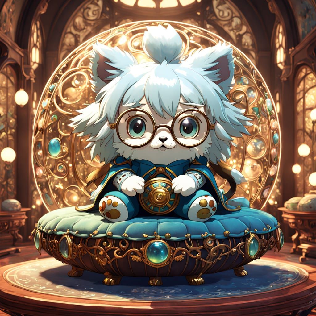 Mysterious Furry Scholar in Art Nouveau Whimsy