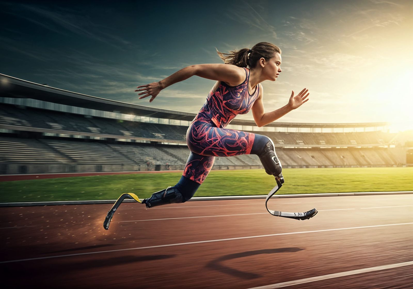 Determined Para-Athlete Sprinting with Sleek Prosthetics