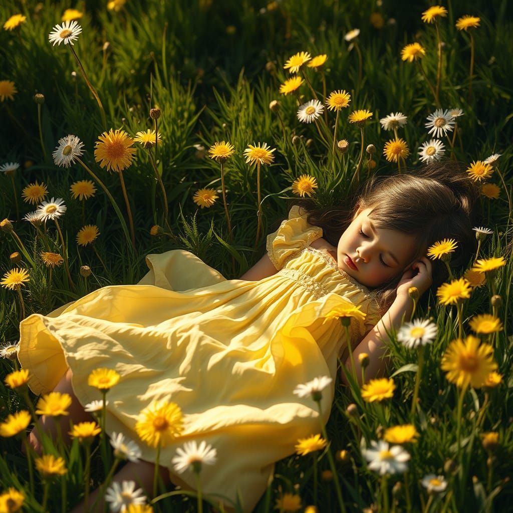 Whimsical Dreamgirl Amidst Golden Dandelions