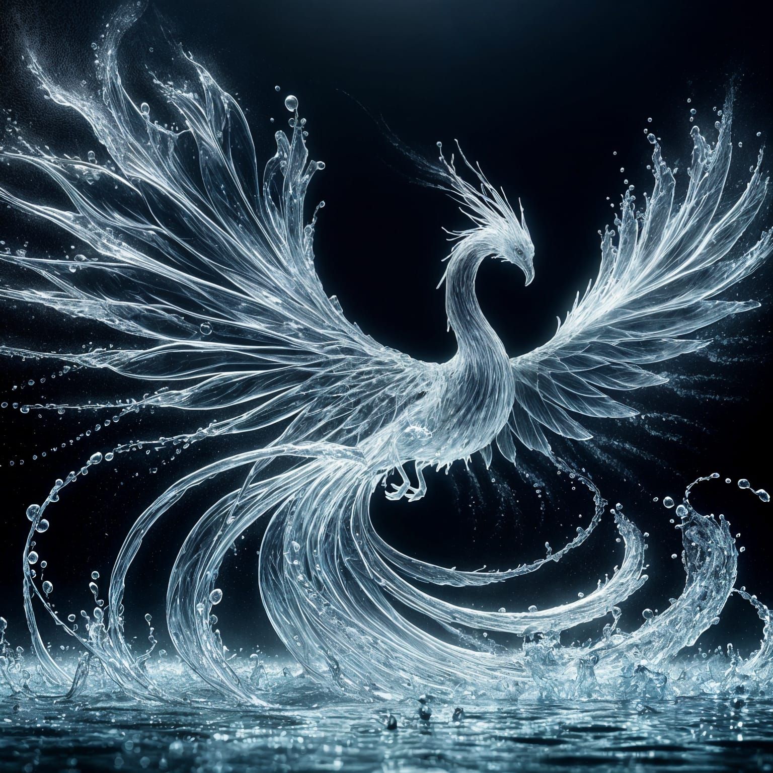 Crystal Water Phoenix in Ethereal Flight