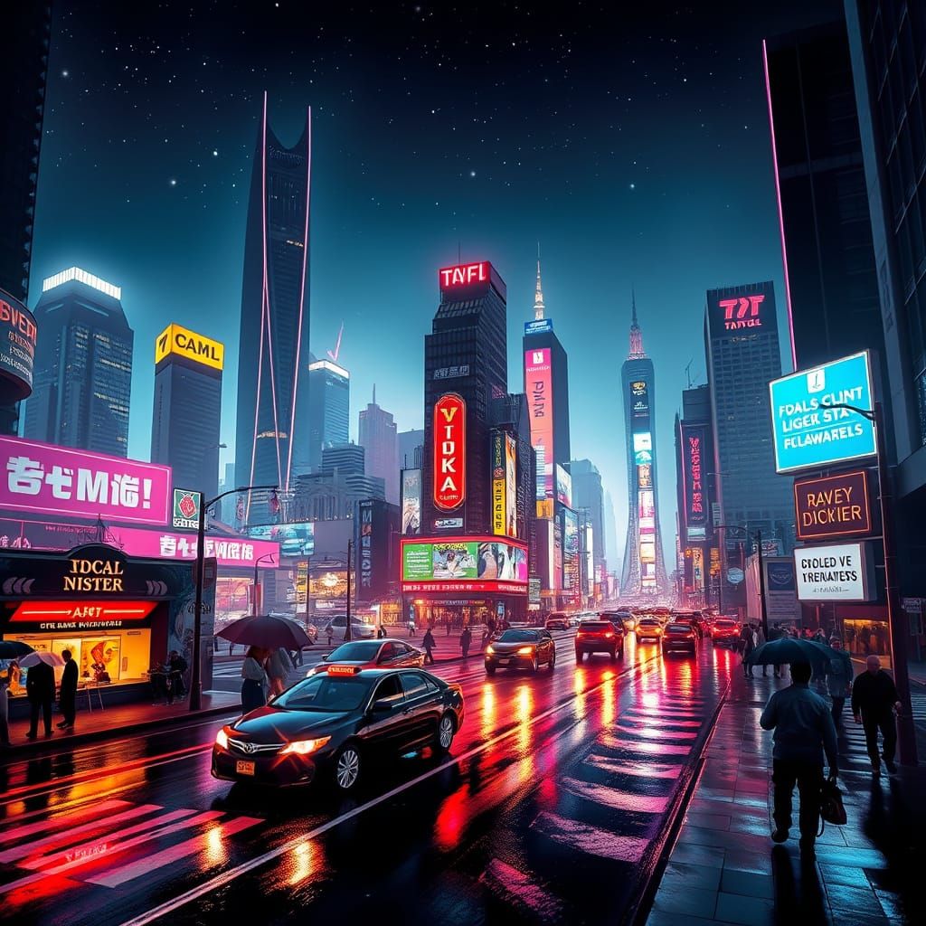 Vibrant Metropolis at Night in Futuristic Style