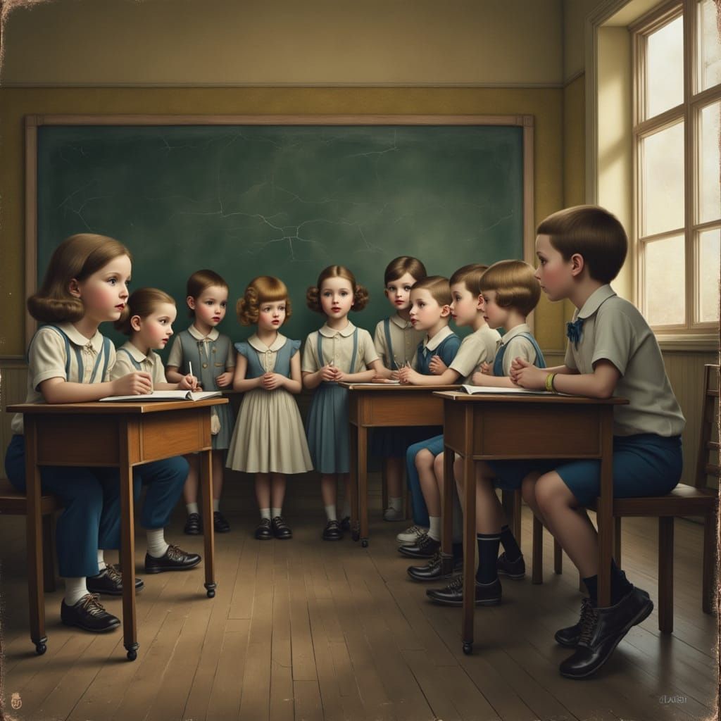 Vintage School Class Photo in Nostalgic Realism