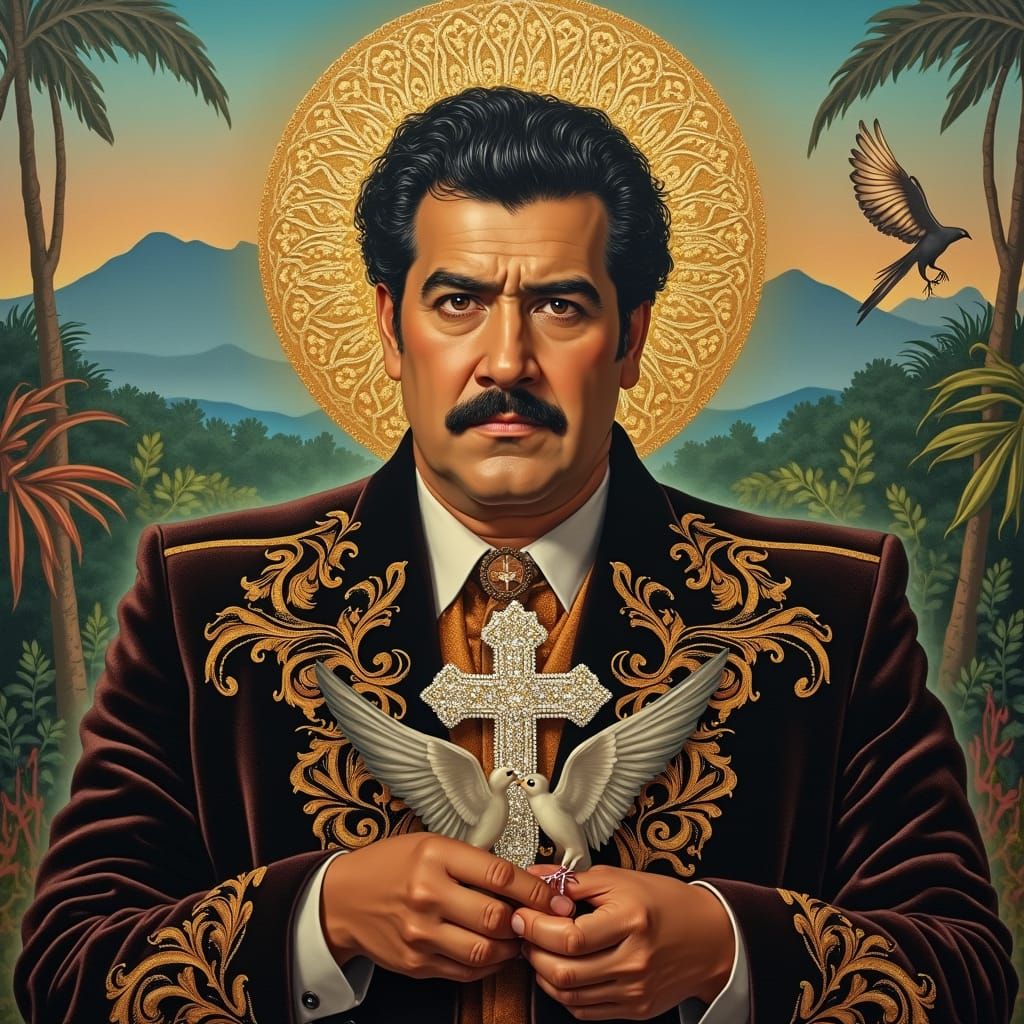 Blessed Pablo Escobar, Guardian Angel in Gold and Velvet