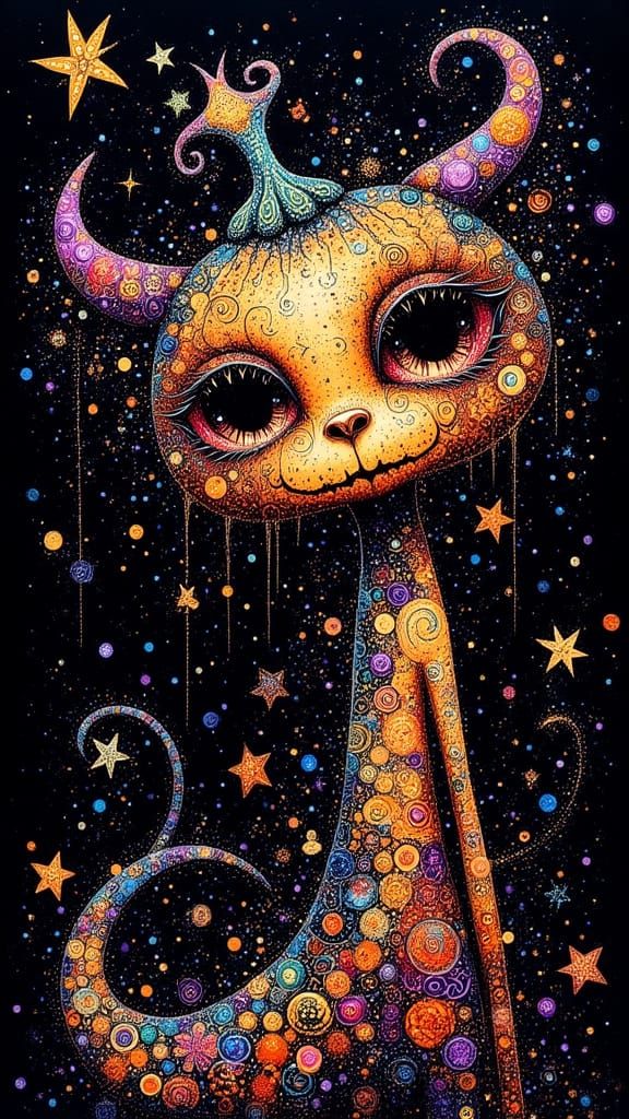 Whimsical Halloween Monster Zentangle Art