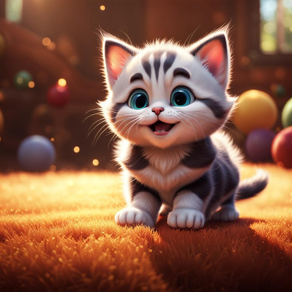 Adorable Kitten Cartoon in Pixar Style