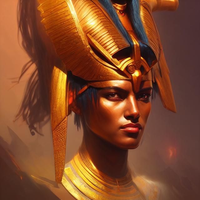 Fierce Female Amun Ra Portrait in Hyperdetailed Style