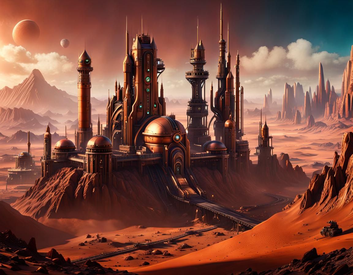 Steampunk City on Mars: Detailed Matte Painting