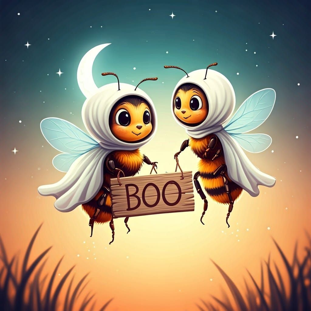 Whimsical Ghost Bees in Twilight Sky