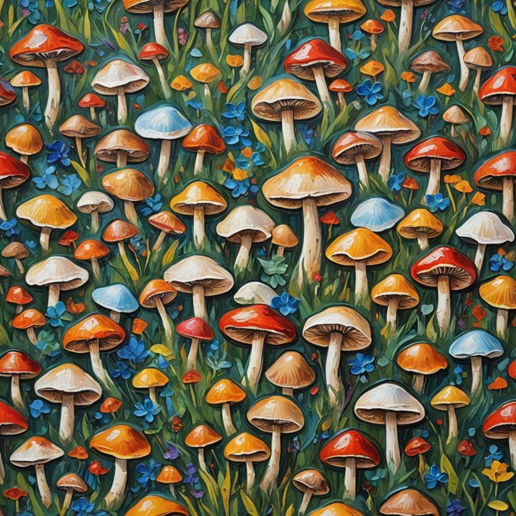 Colorful Mushroom in Expressionist Oil Painting
