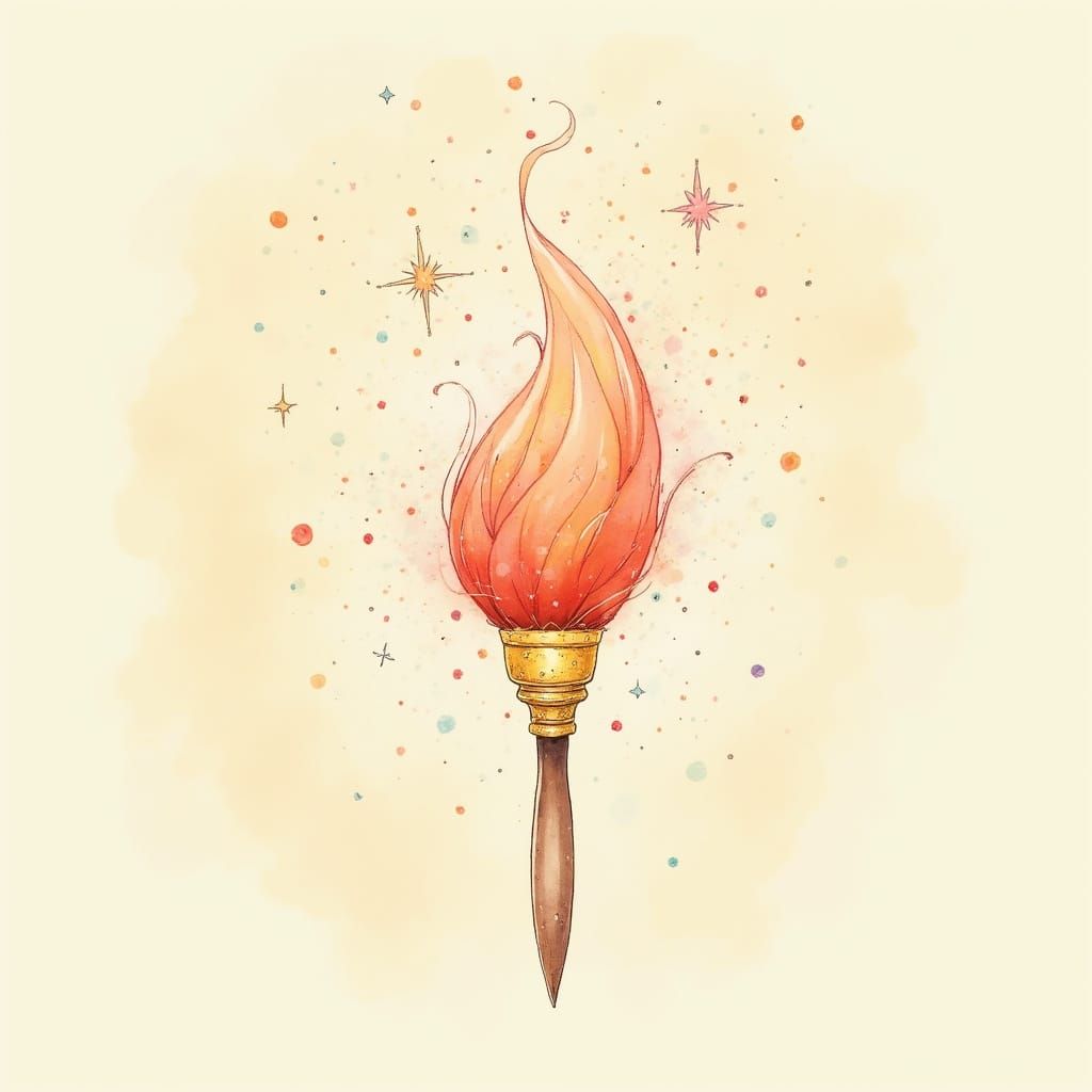 Whimsical Watercolor Paintbrush in Dreamy, Starry Background