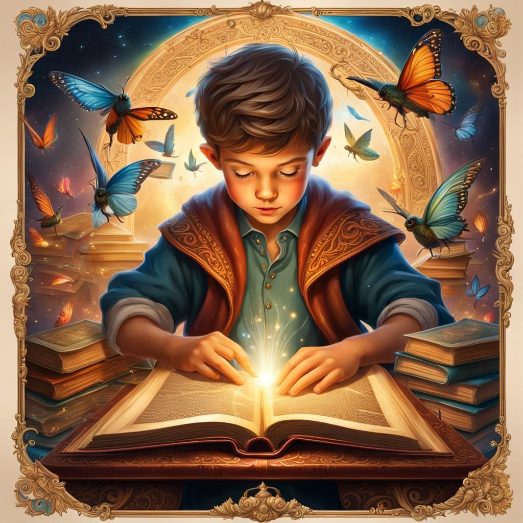 Boy Reading Book of Miracles: Fairytale Splendor