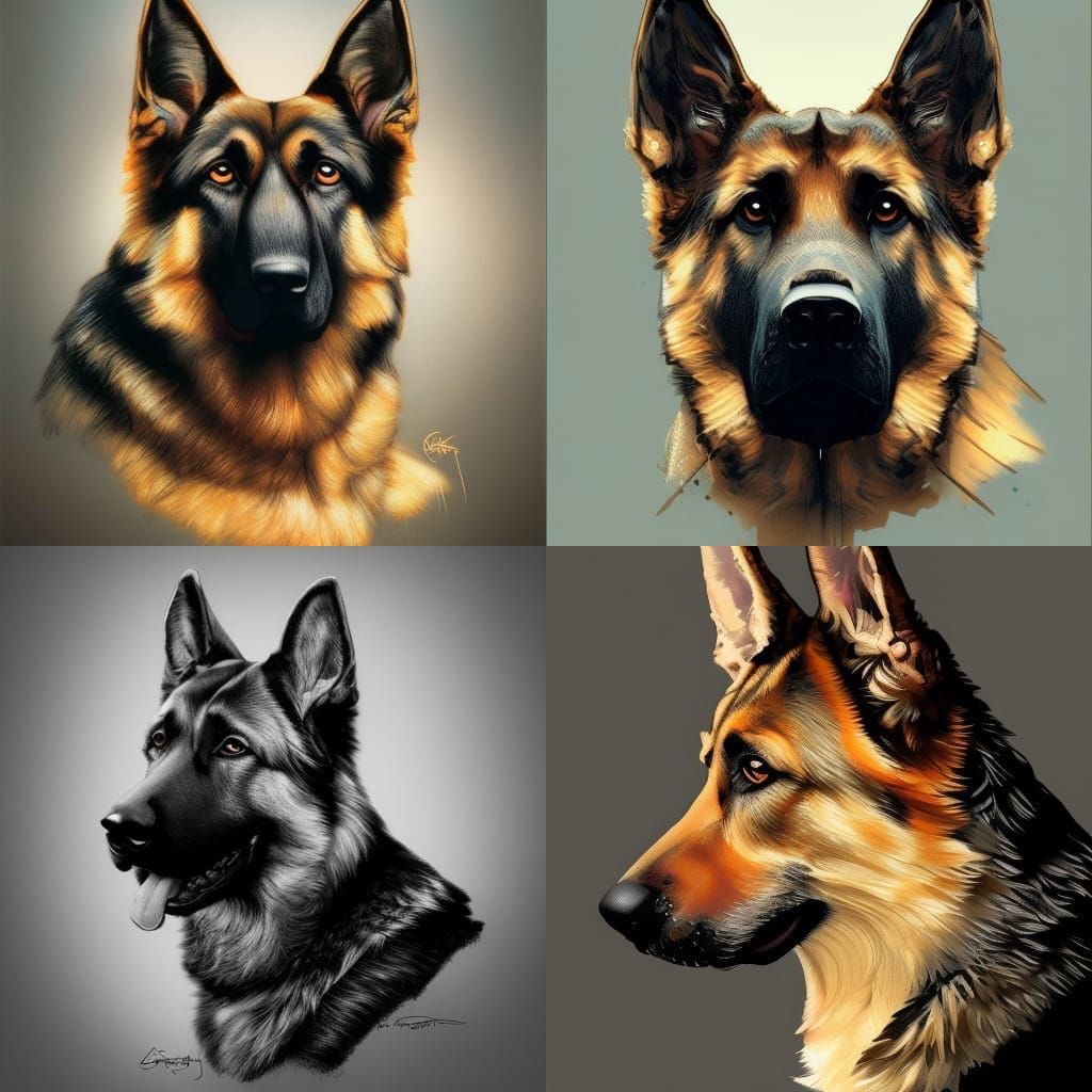 Hyperdetailed German Shepherd Portrait in Art Nouveau Style