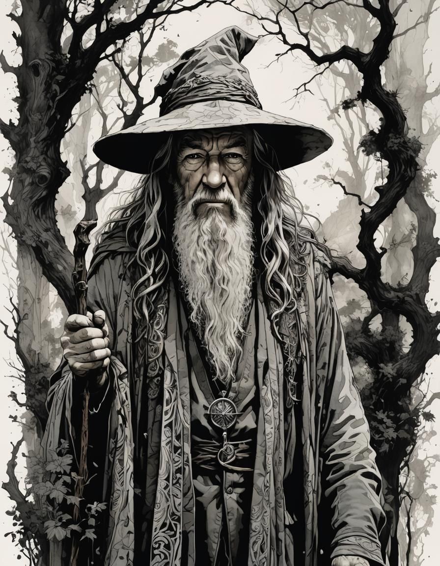 Black & white Gandalf portrait ...