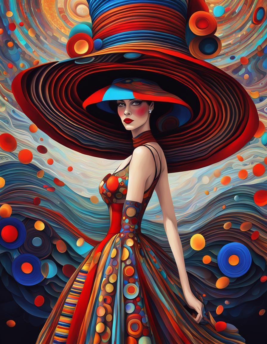Psychedelic Lady with Disc Hat in Klimt Style