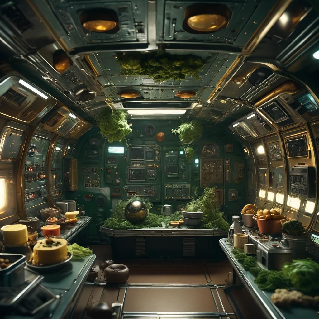 Edible Items Float in Spaceship, Cinematic Still