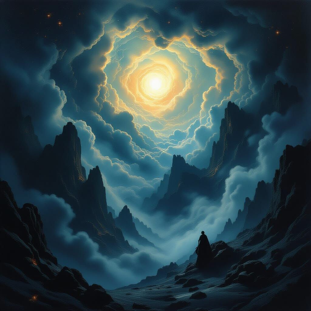 Ethereal Bright Darkness Landscape in Gustave Doré Style