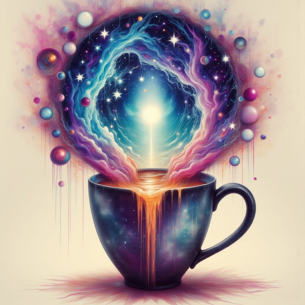 Ethereal Dream Portal Pouring from Coffee Mug