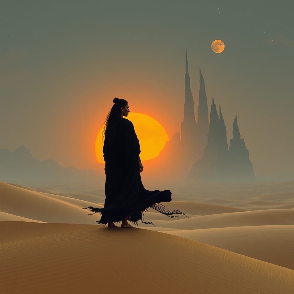 Kumumgah Woman in Desert Landscape, Vurra'talun Spires