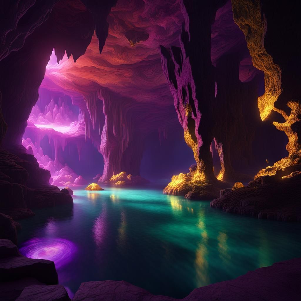 Glowing Geode Cavern in Dark Fantasy Style