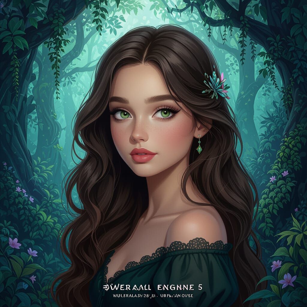 Shy Young Woman in Mystical Forest