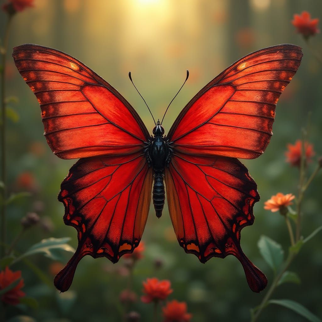 Enchanting Red Butterfly Fairy in Flight