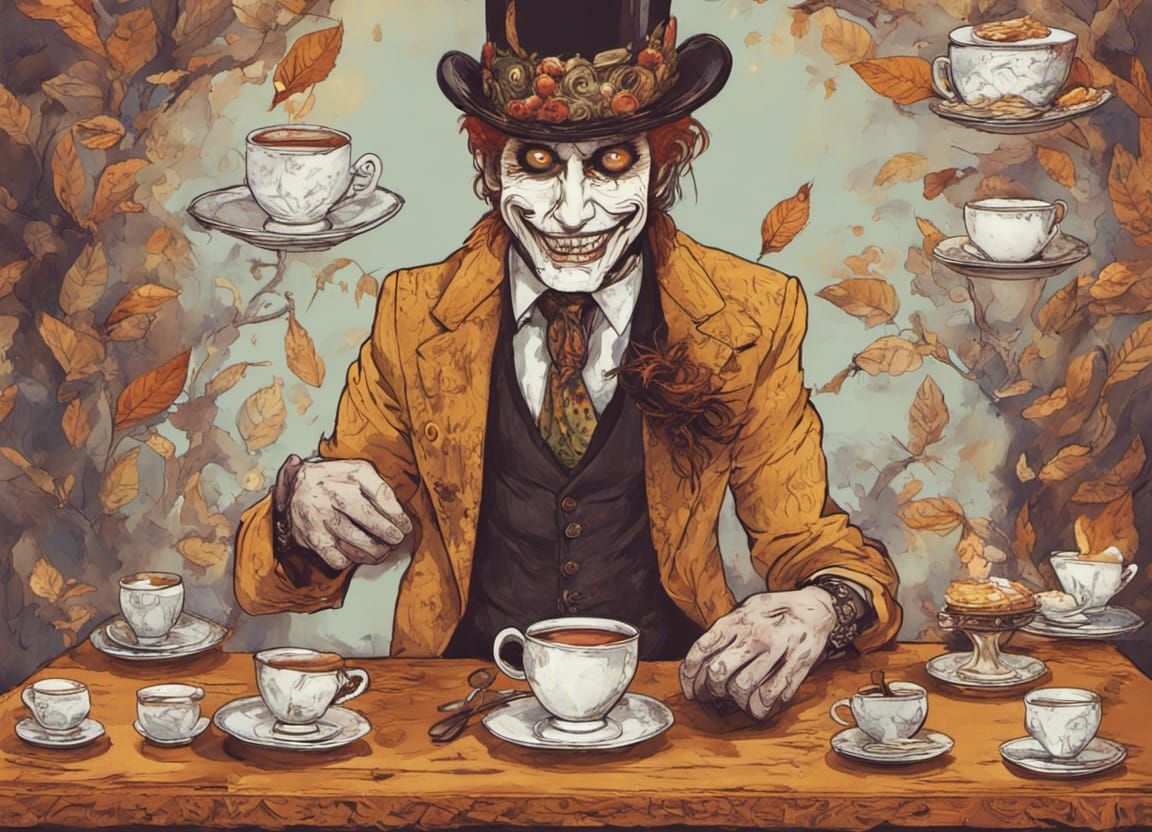 Deranged Man's Tea Party: Hyperrealistic Splash Art