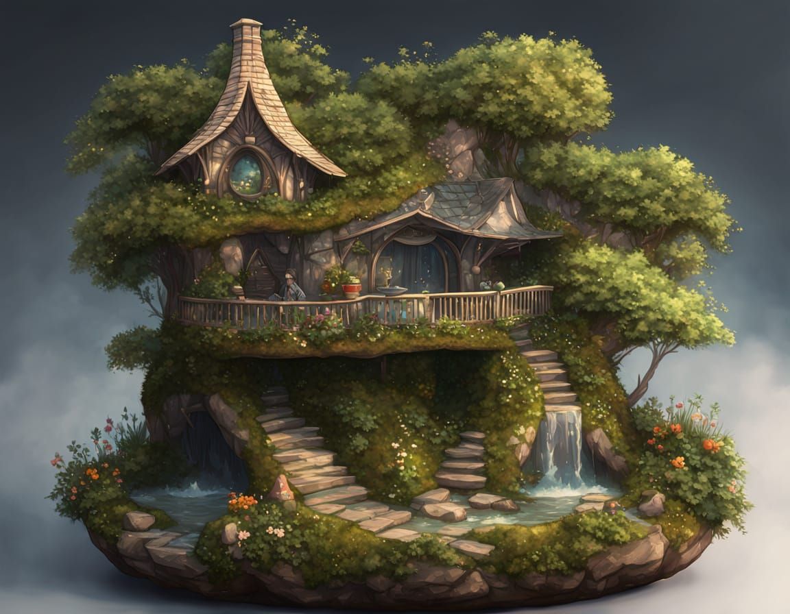 Miniature Teacup Garden in Watercolor Fantasy Style