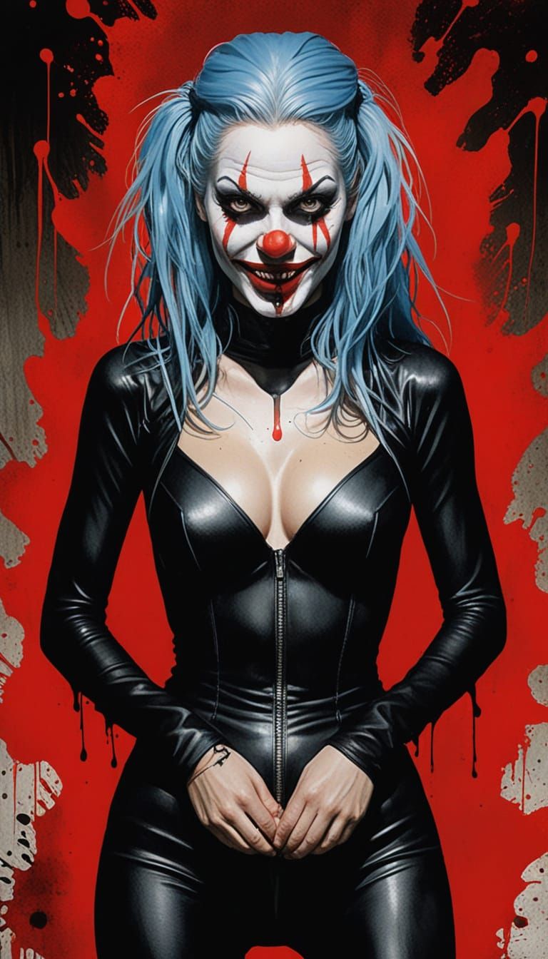 Manic Clown Lady with Ignited Bombs, Comicbook Style