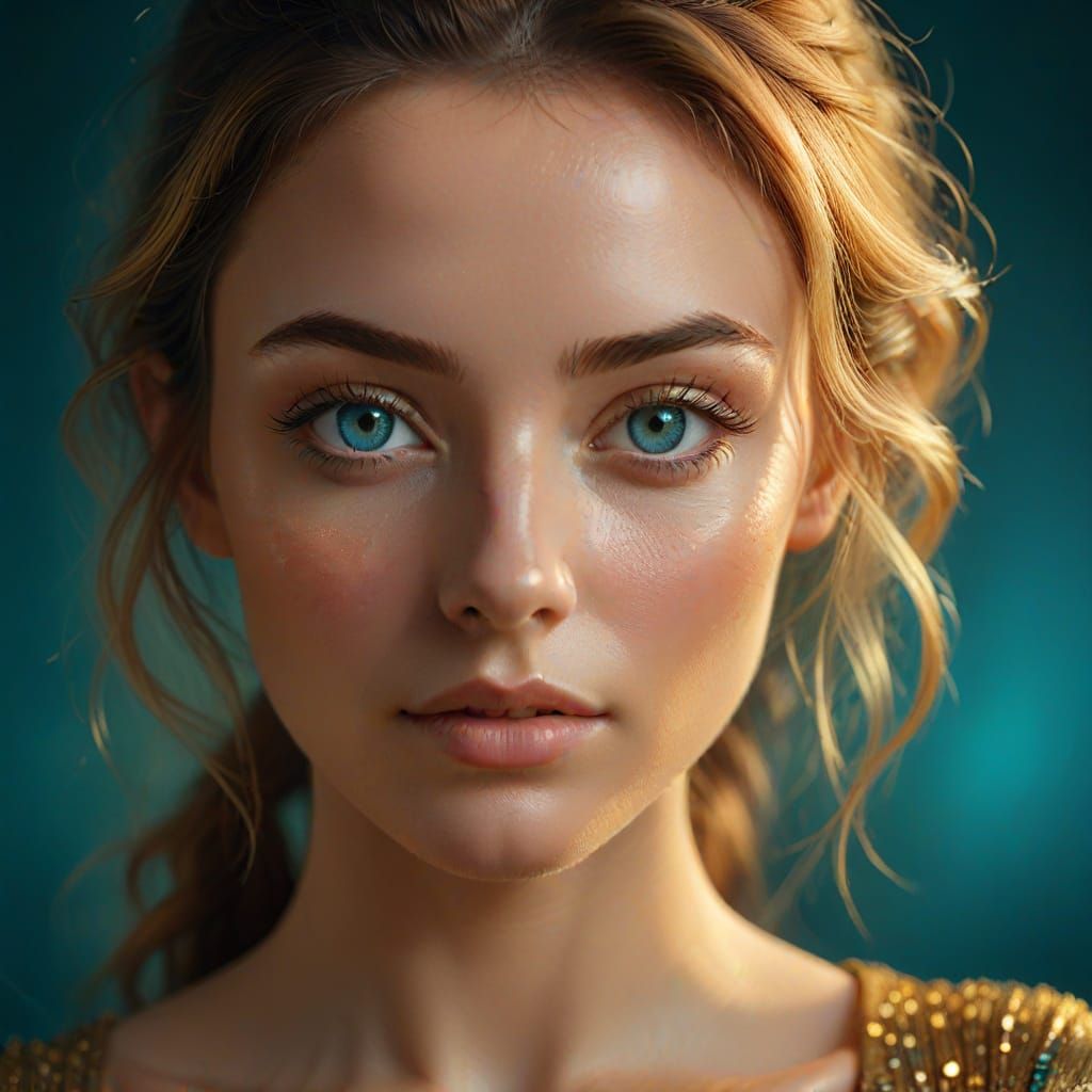 Ethereal Portrait of Young Woman in Golden Hues