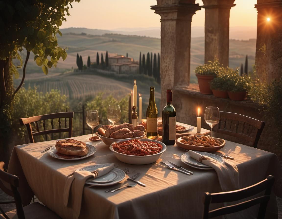 Alfresco Tuscan Meal at Magic Hour