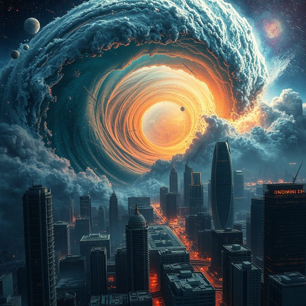 Cosmic Tsunami Devastates Metropolis: Virtual Photography