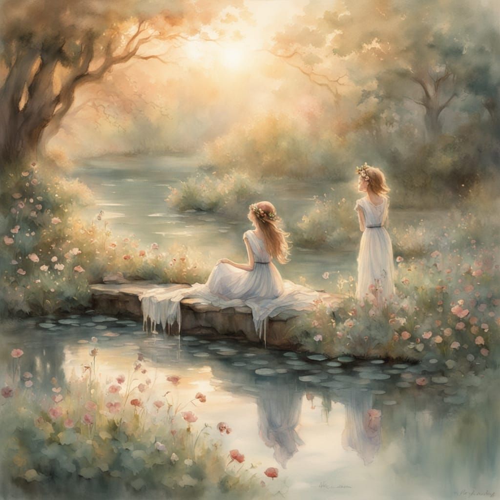 Ethereal Faun Plays Flute for Nymphs in Ruin