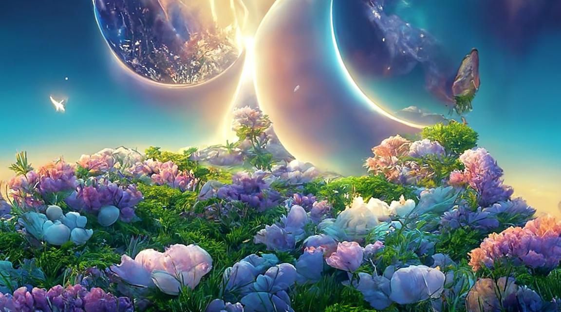 Iridescent Fantasy Landscape with Luminous Flowers in Aether...