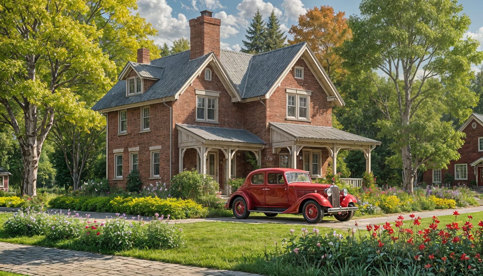 1930s Red Brick House with Chrysler Six Car
