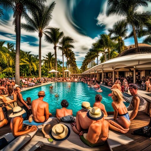 Lively Pool Party in Tropical Paradise