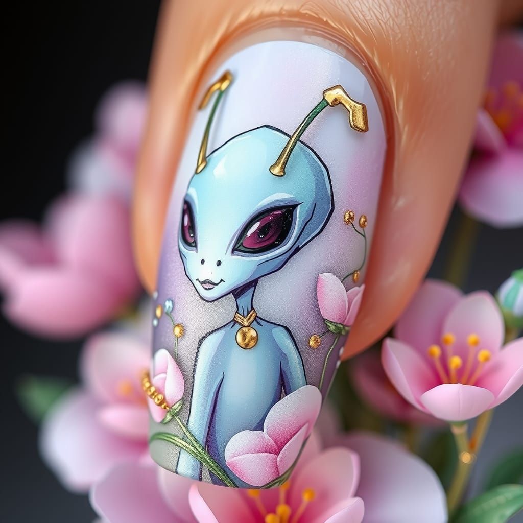 Whimsical Alien Nail Art in Dream Garden