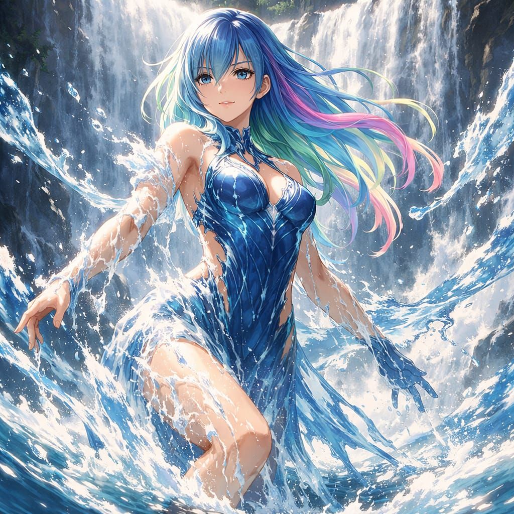 Water Spirit Woman Emerging From Waterfall