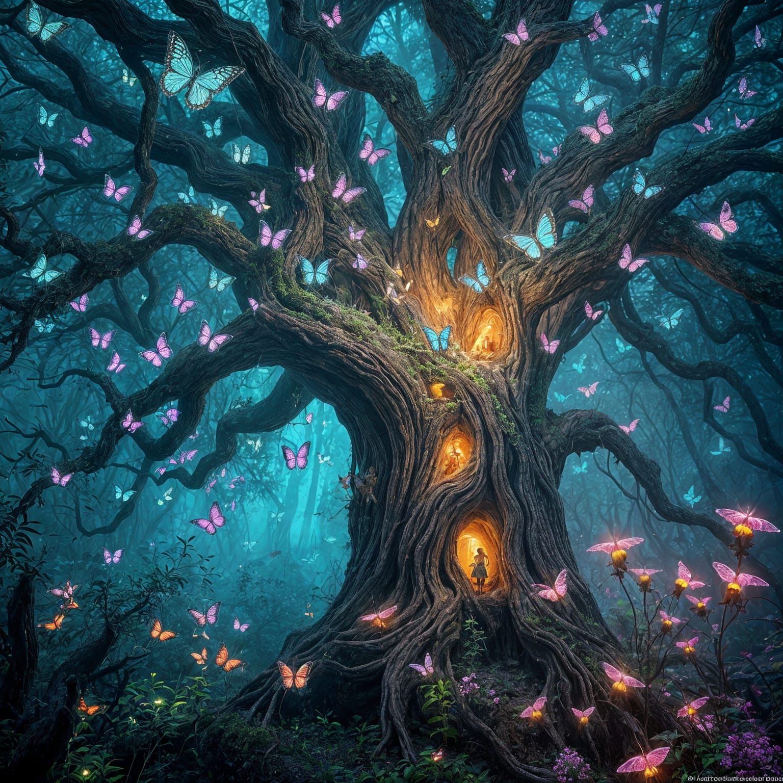 Ethereal Butterflies Dance Around Ancient Tree in Enchanted ...