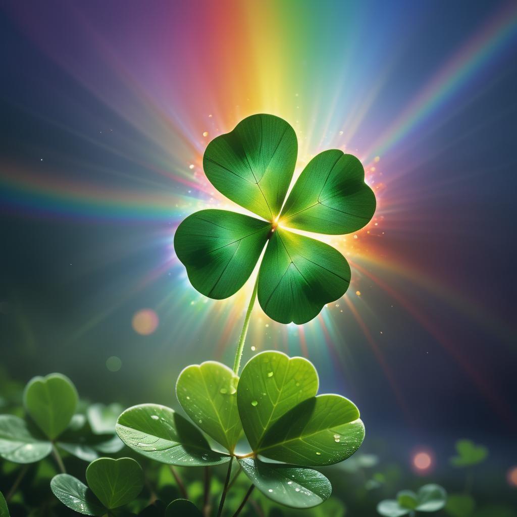 Mystical Four-Leaf Clover with Rainbow Aura