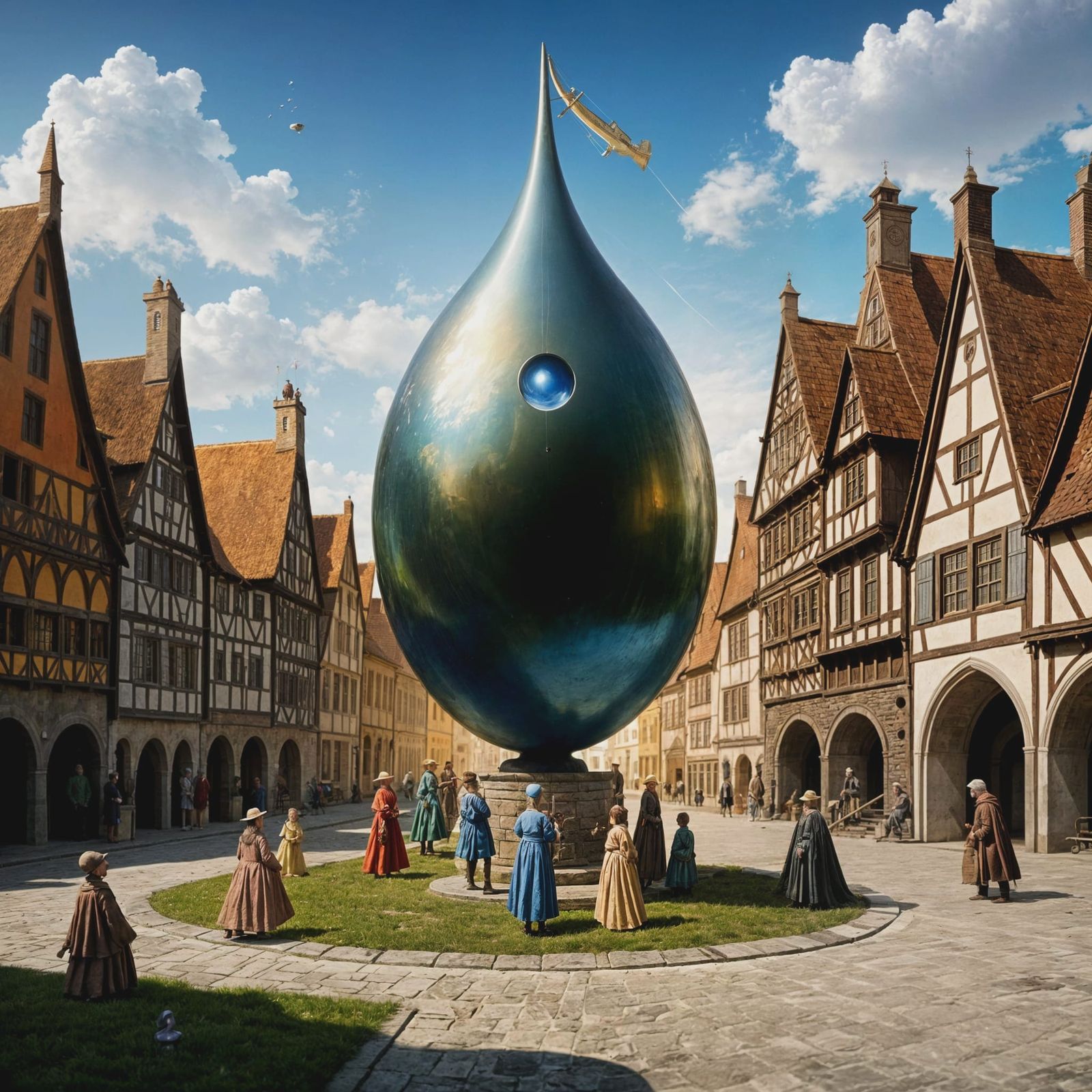 Fantastical Medieval Village Receives Luminous Alien Object