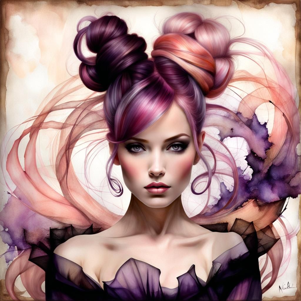 Ethereal Woman in Vibrant Alcohol-Ink Painting