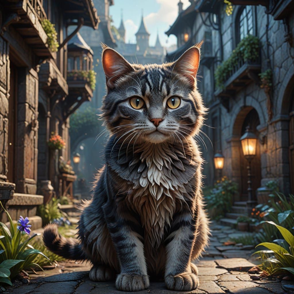 Majestic Feline Realm in Vibrant Fantasy