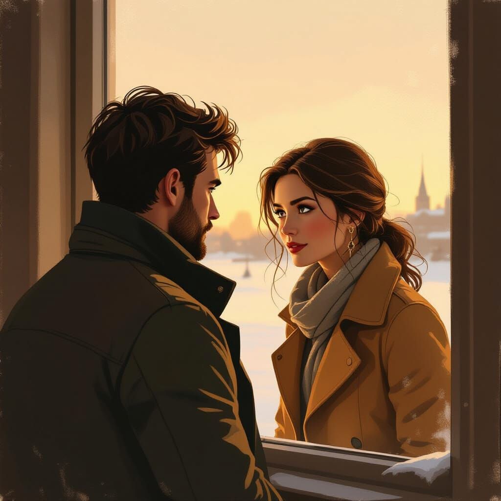 Man's Glimpse of Woman: Serene Digital Painting